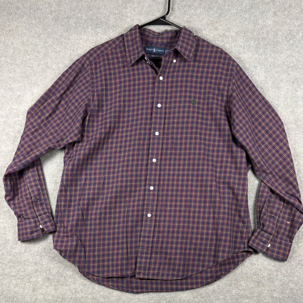 Ralph Lauren Classic Fit Button‎ Down Shirt Plaid XL Navy Blue Red